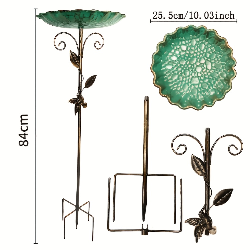 TEMU Vintage Garden Bird Bath Bowl | Multicolor With | Freestanding Bird Feeder For Hummingbirds And | Durable, No Power Required | Ideal For Outdoor