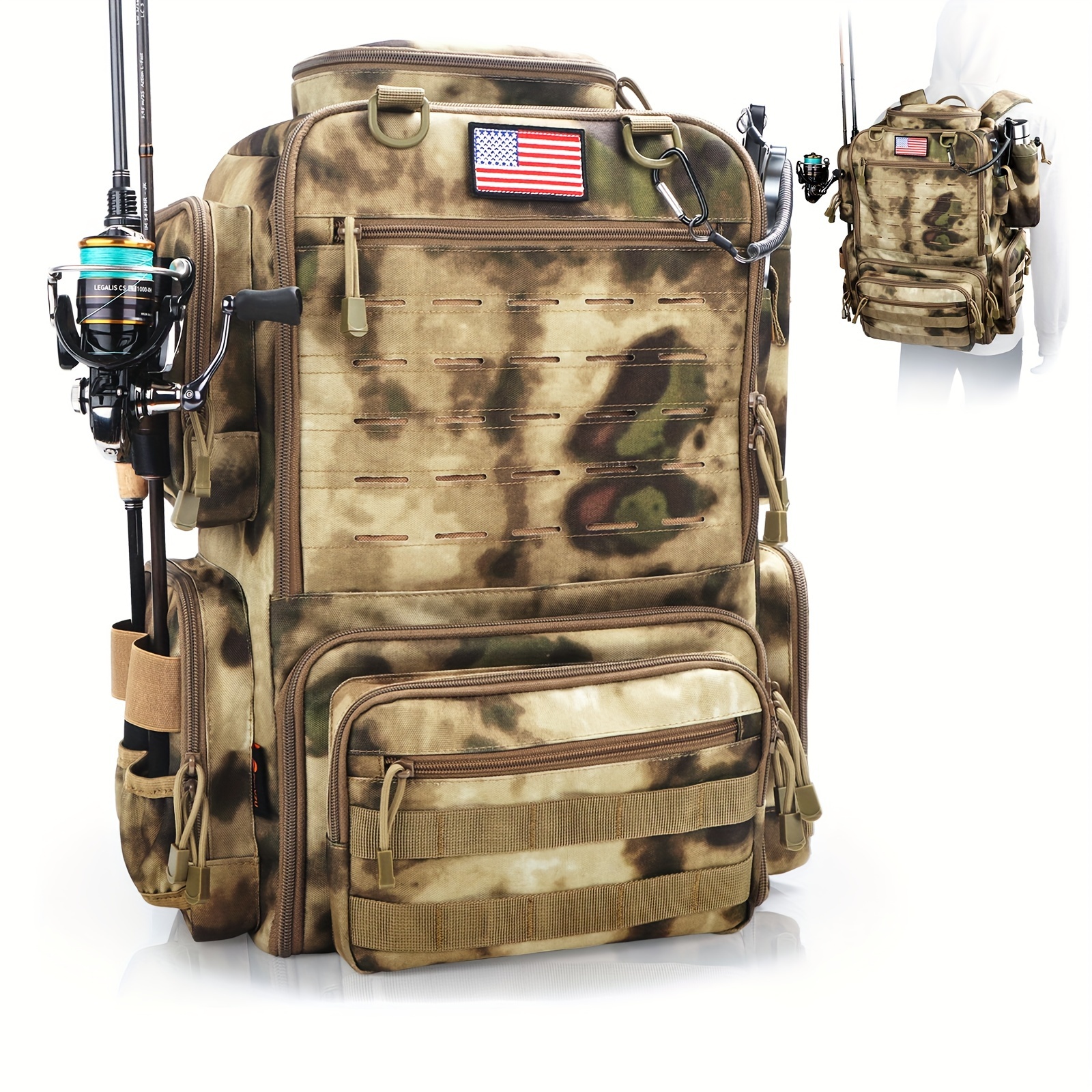 TEMU Fishing Backpack With Rod Holders, 45l Large Fishing Tackle Bag Store Fishing Gear For Fishing, Camping, Hiking, Fishing Gifts For Men