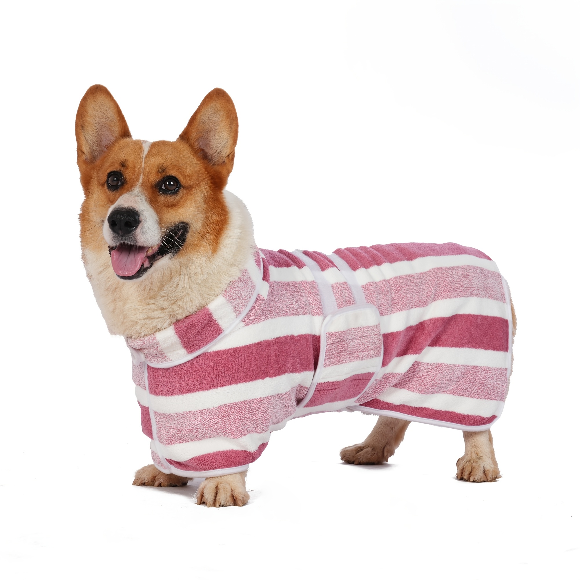 TEMU 1pc Dog Striped Bathrobe, Quick- Absorbent Pet Bathing Drying Clothes, Adjustable Belly Band With Fabric, Suitable For Small, Medium, And Large