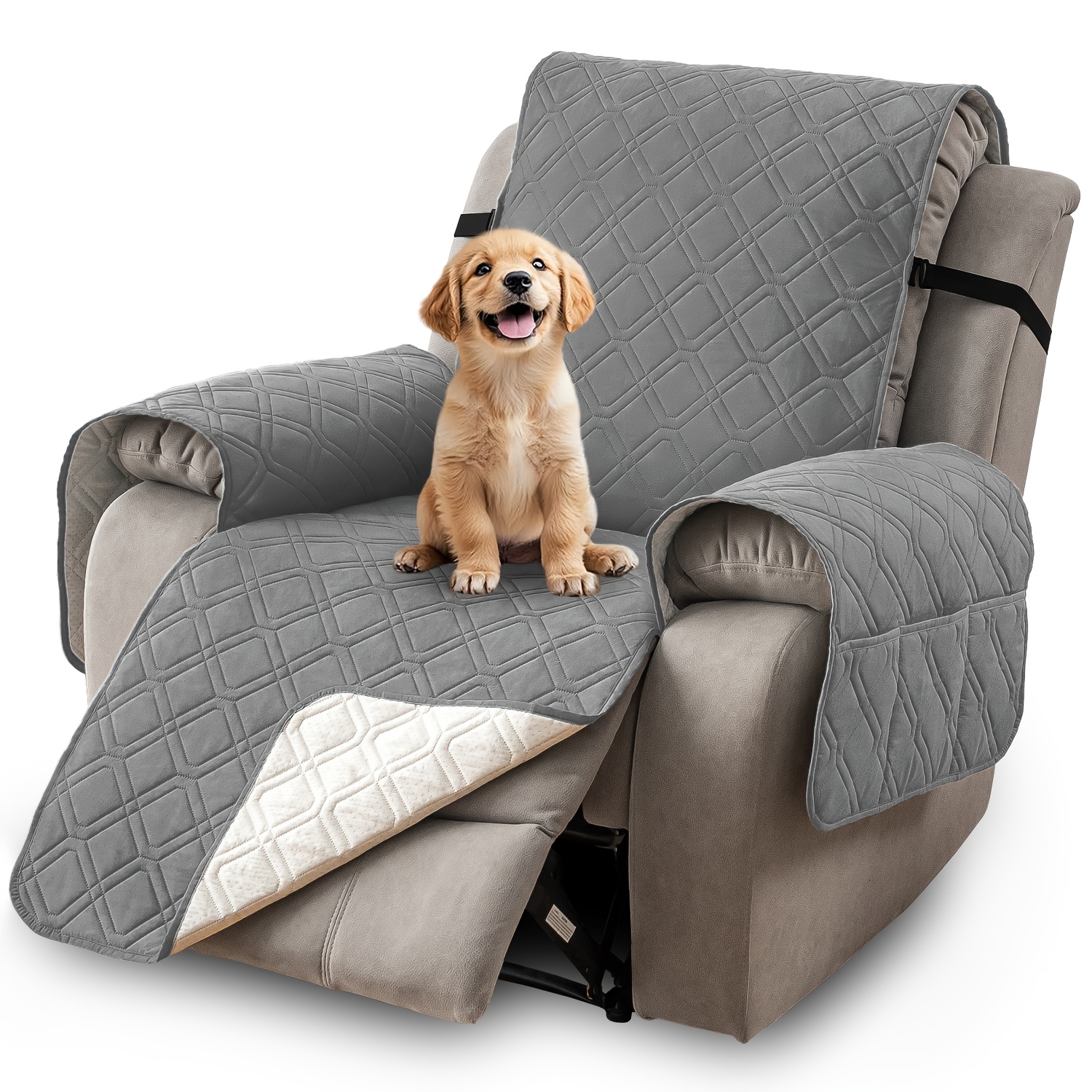 Recliner Chair Cover, Pet-friendly Non-slip Furniture Protector With Side Pockets & Adjustable Straps, Washable Recliner Slipcover For Living Room, Home Decorations