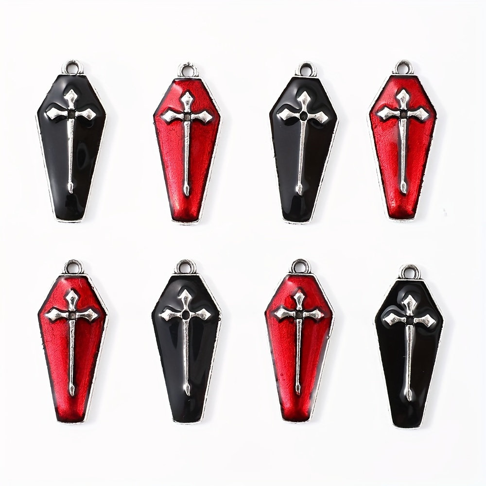 10pcs/set 25*11mm Random Color Enamel Halloween Charms Vampire Cross Coffin Pendants For Necklace Keychain Making Accessories