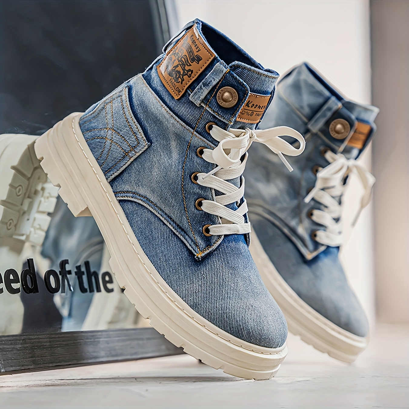 retro charm vintage style high top casual denim boots men Temu