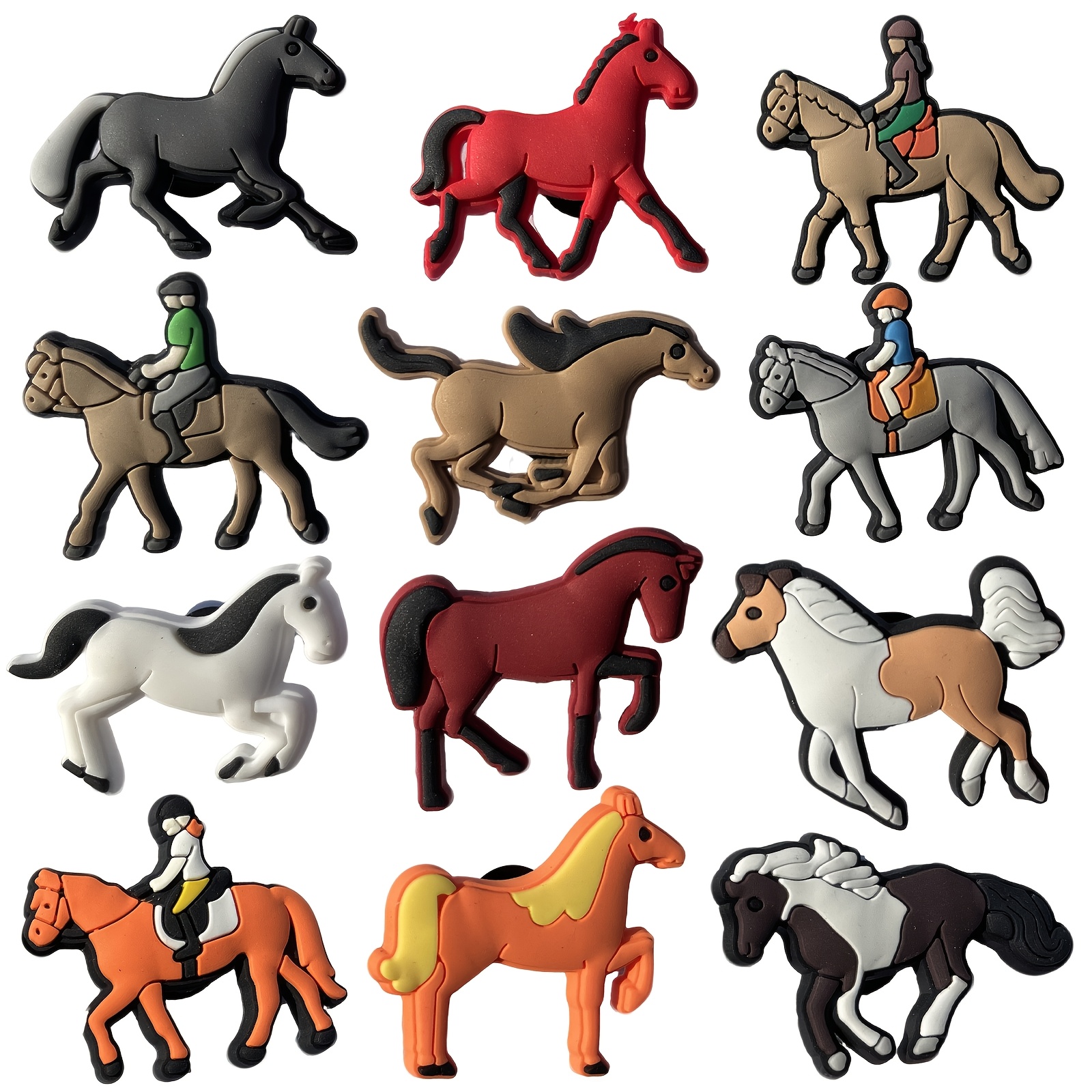 TEMU 12 breloques chaussures cheval mignonnes en PVC - Boucles de chaussures colorées pour chaussures et cadeaux d'anniversaire de fête, pile