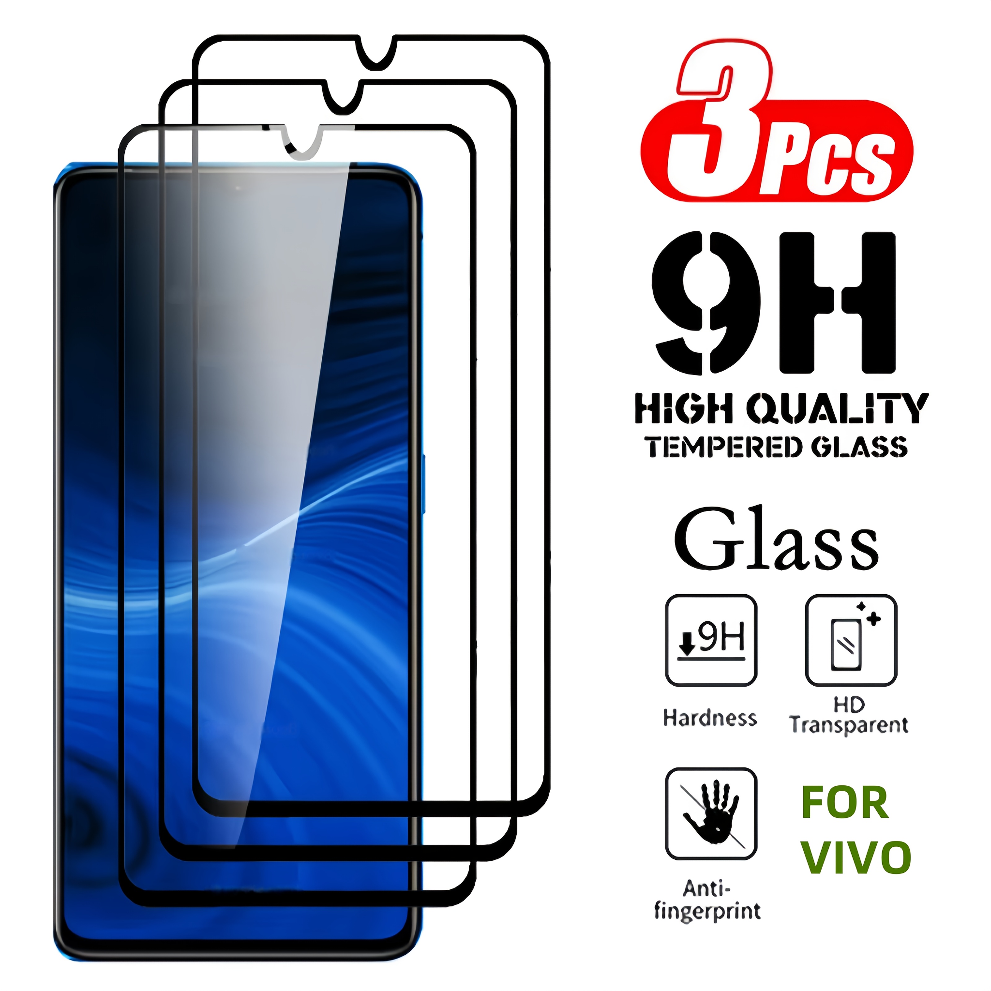 TEMU 3pcs Full Coverage Hd Tempered Glass Screen Protector For Vivo /y21s/y33s, Etc. - Anti-fingerprint & Oil Stain Resistant | , Gadget Shield,