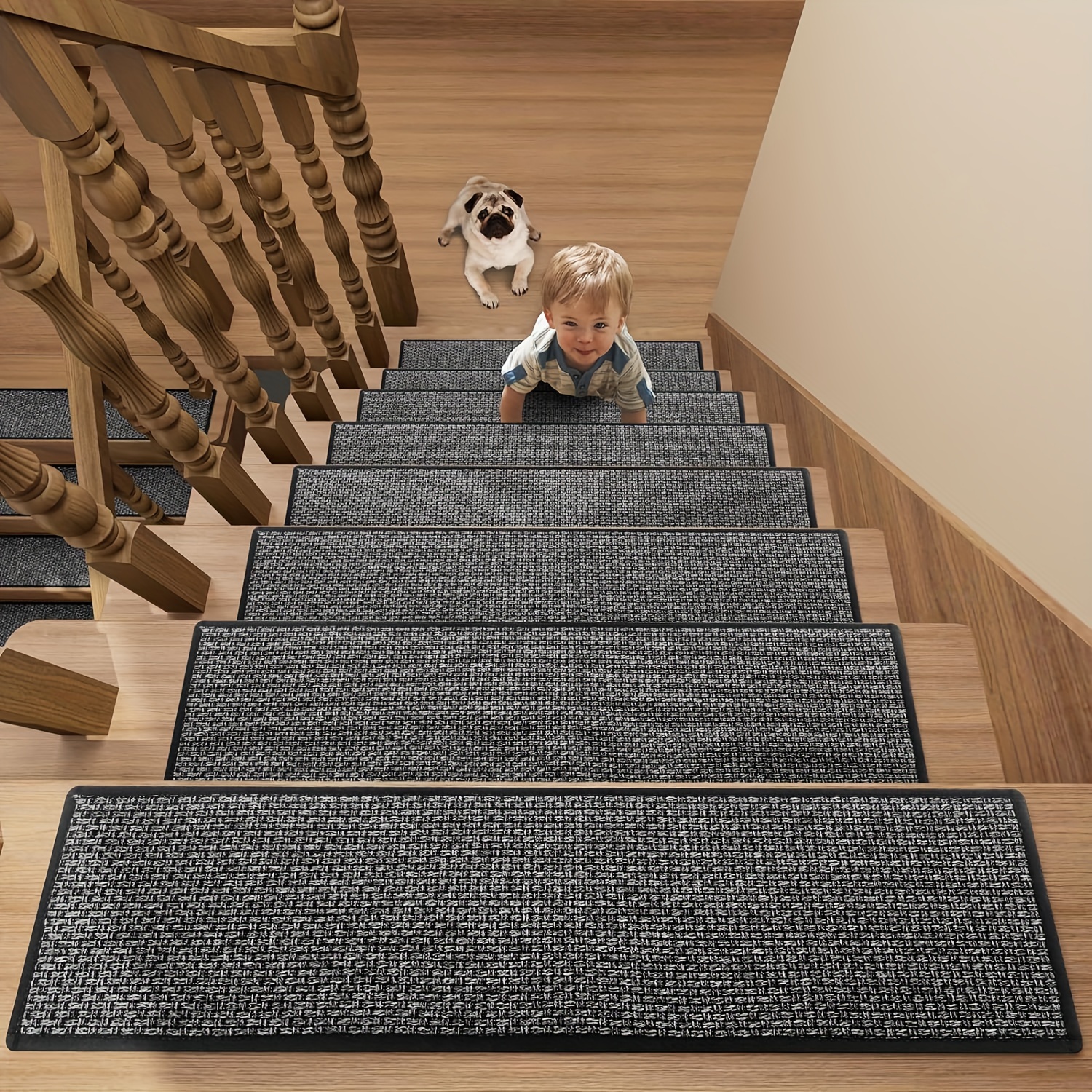 

Goylser 15pack Jute Carpet Stair Treads Non Slip With Rubber Backed, 30"x8" Stairway Mat Cover Rug Step Protector For Carpeted Stair, Indoor Basement Safety Staircase Strip Grip Traction