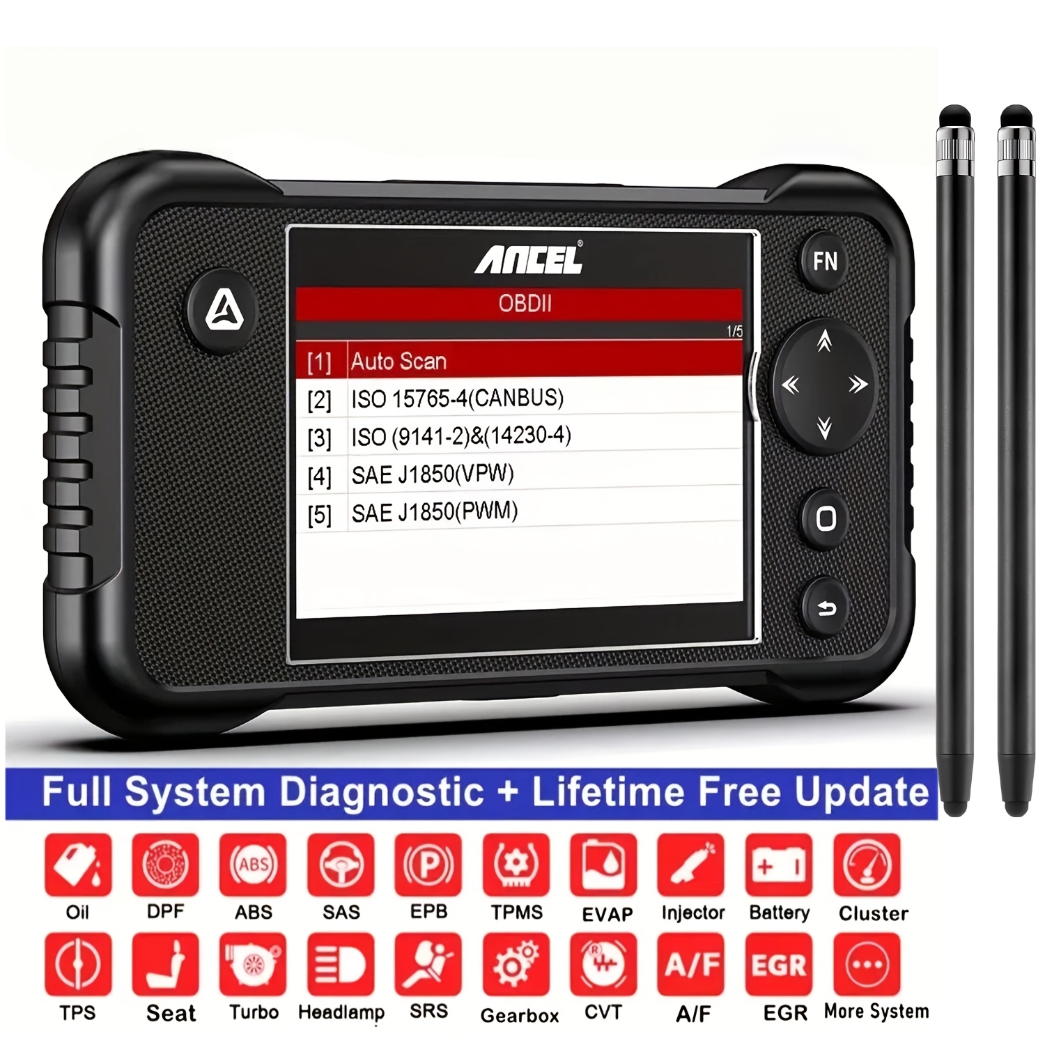 TEMU Ancel Fx3300 Elite Car Diagnostic Tool And 2pcs Universal Stylus Kits, Wireless Car Code Reader With Free Updates,