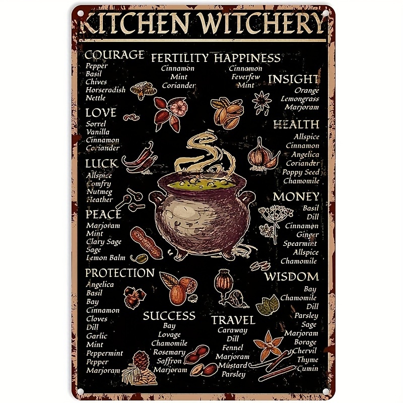 

Kitchen Witchery Witch Decor Halloween Vintage Metal Tin Sign Witchcraft Baking Kitchen Decor Iron Painting For Home Garden Wall Art Poster 8x12 Inch
