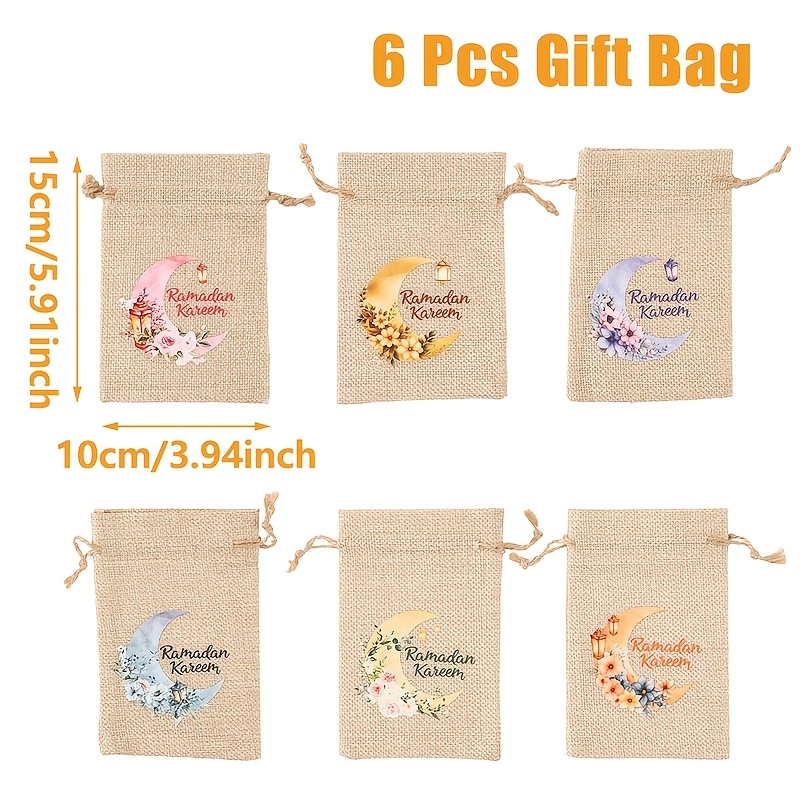 Image of 6pcs, Colorful Watercolor Moon Gift Packaging Bags, Colorful Drawstring Gift Bags, Gift Bag, For Jewelry, Crafts Storage, Small Favor Decor, Perfect For Kareem & Eid Al Celebrations
