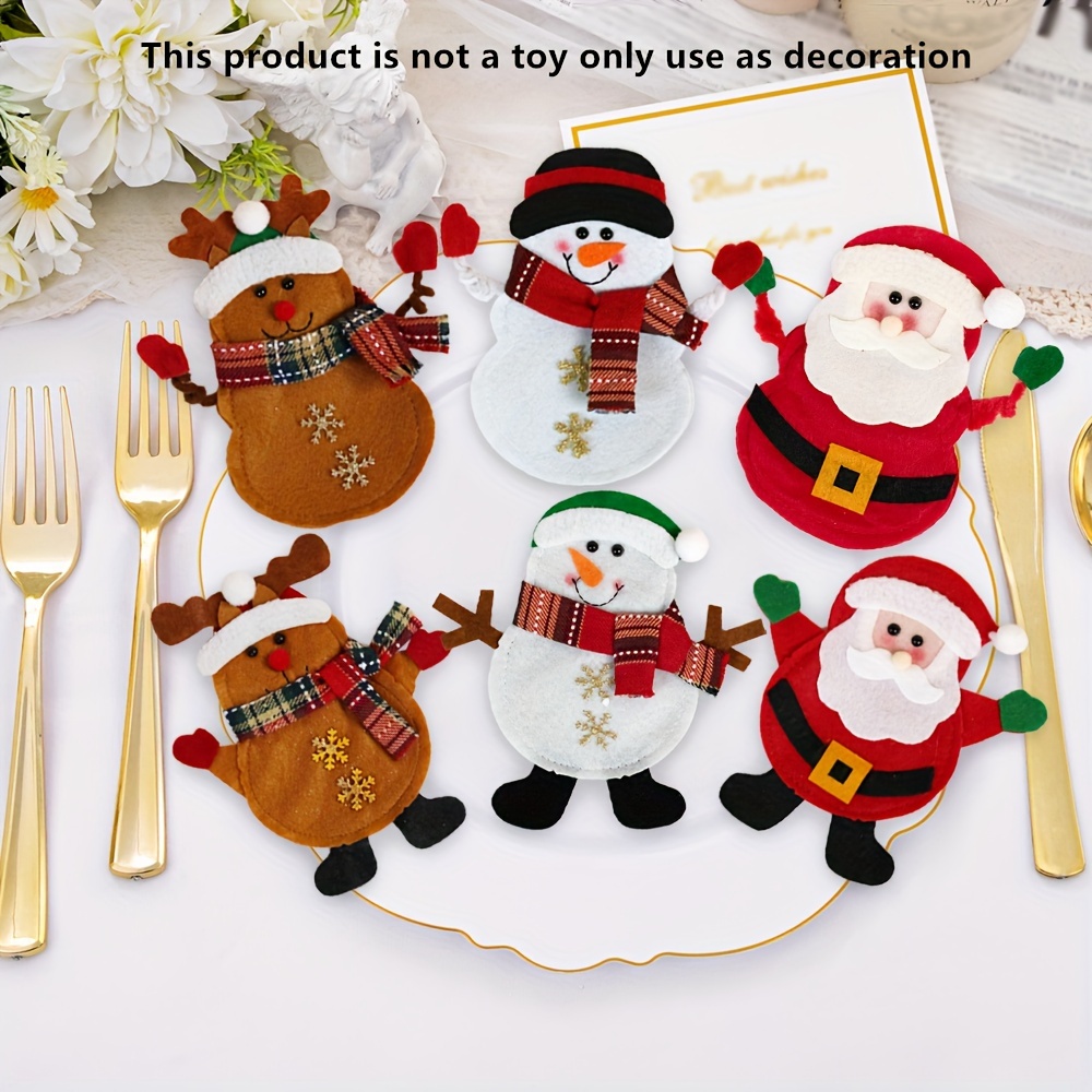 

Classic Christmas Cutlery Holder Set Of 6, Polyester Santa Claus & Reindeer Tableware Pockets, Non-electric Festive Decoration For Holiday Dining & Parties