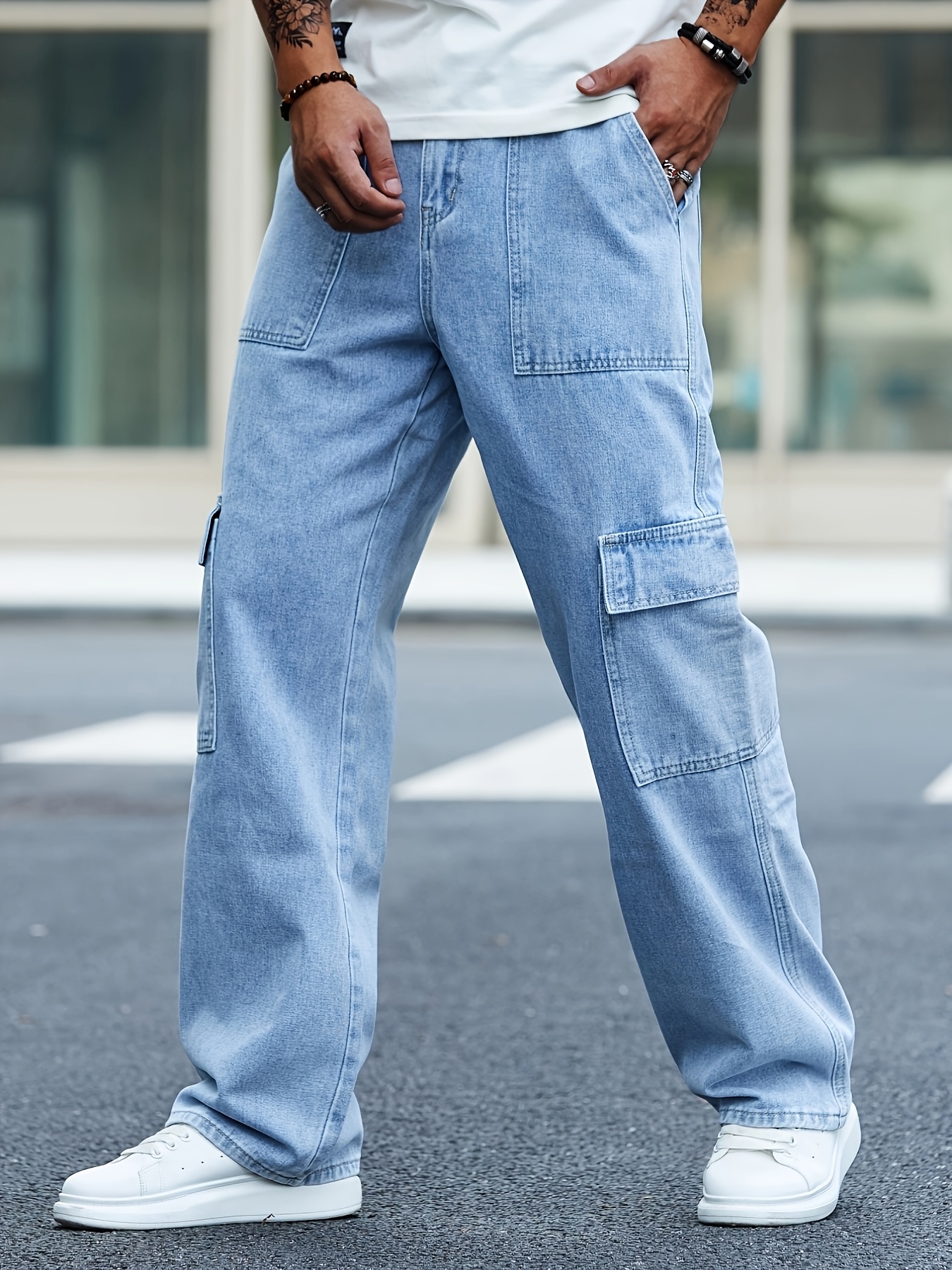 mens cargo jeans non stretch work pants multiple utility Temu