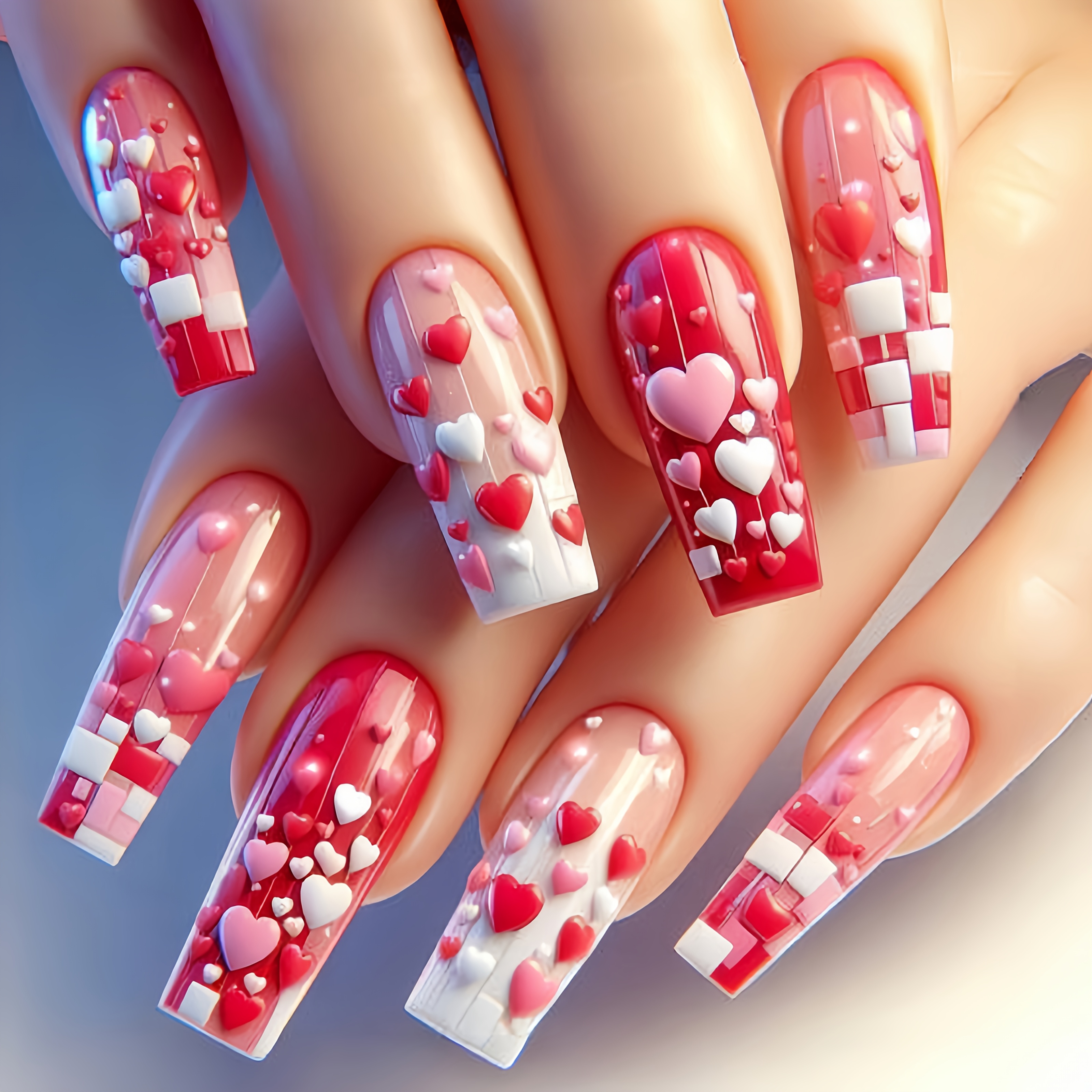 

Valentine's Day 24pcs Press-on Nails Set - Long Ballerina, Pink & Red With Glossy - Women & Girls