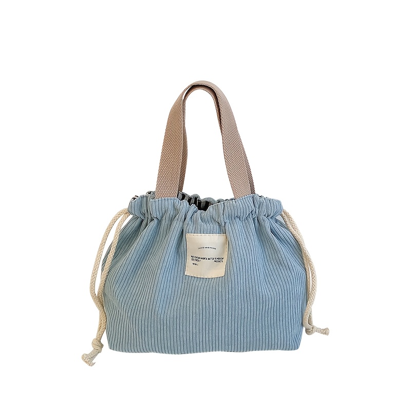 Handbag, Tote Bag, Back-to-school, Drawstring Bag, Corduroy Material, Drawstring Storage Pouch, Suitable For Work, Camping. Not For Food Contact