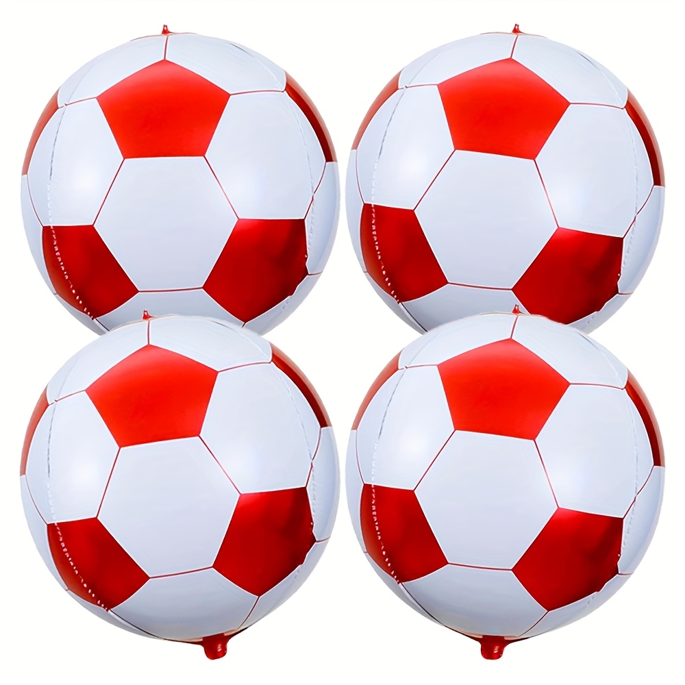 Image of 4pcs Red Soccer Ball Shaped Foil Balloons, Perfect For Soccer Party Decorations, Sports Theme Party Balloons, Carnival Decorations, Birthday, Outdoor Atmosphere Decorations, Summer Gatherings