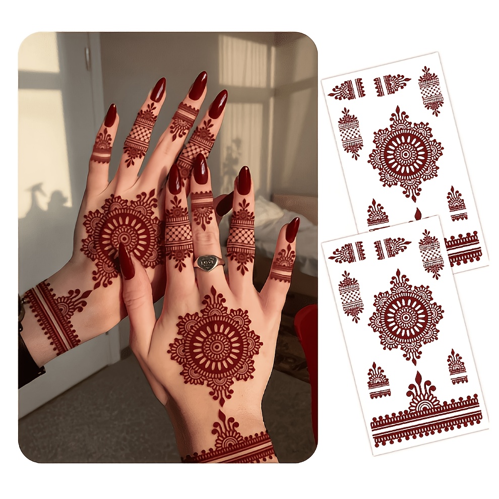 2pcs Mandala Floral Lace Sexy Body Art Waterproof Temporary Tattoo Stickers, Suitable For Hands, , Back, For Festivals, Parties, And Daily Wear
