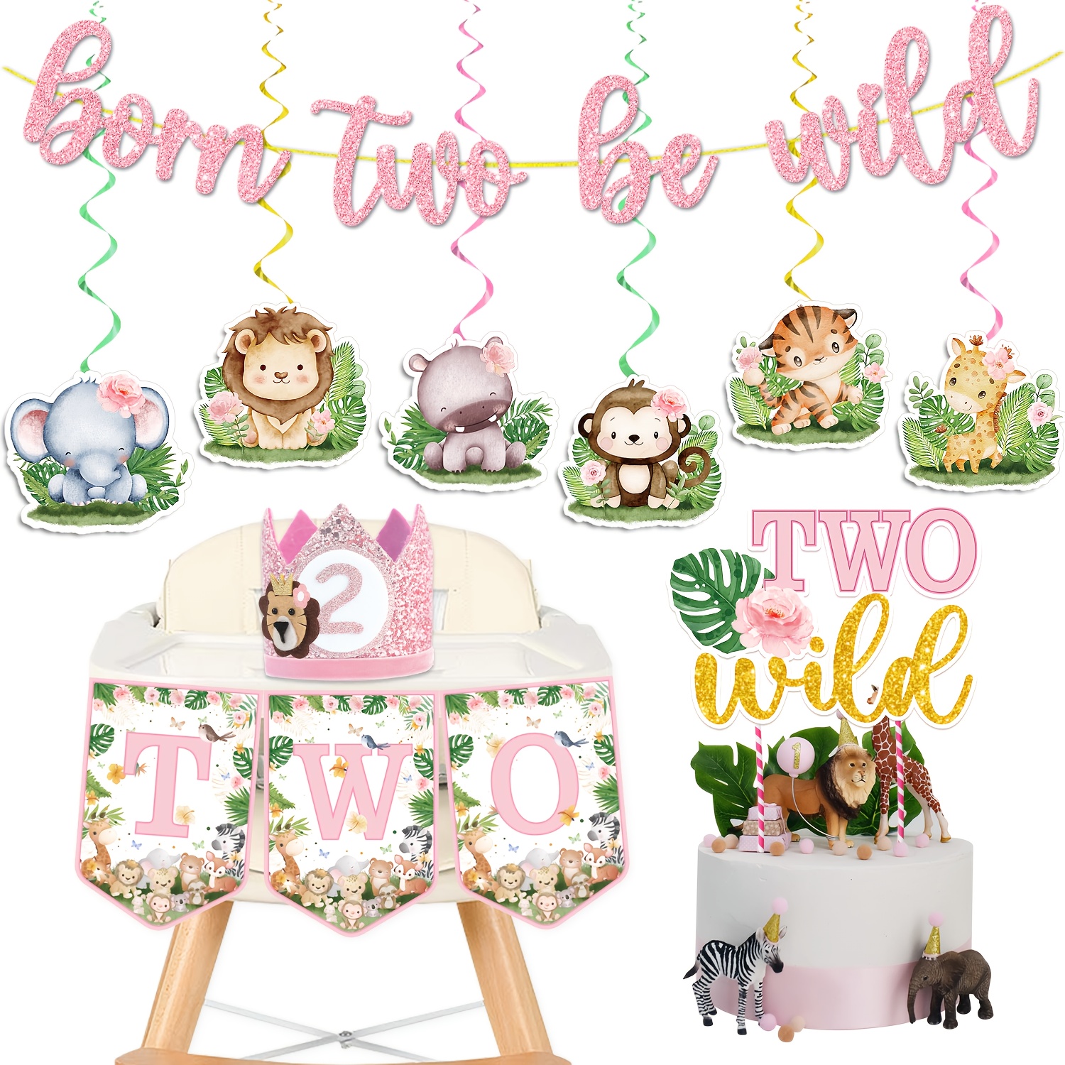 Party Banner, Jungle Animal Second Birthday Party Banner Set For Home, Living Room, Outdoor Shower Birthday Decoration