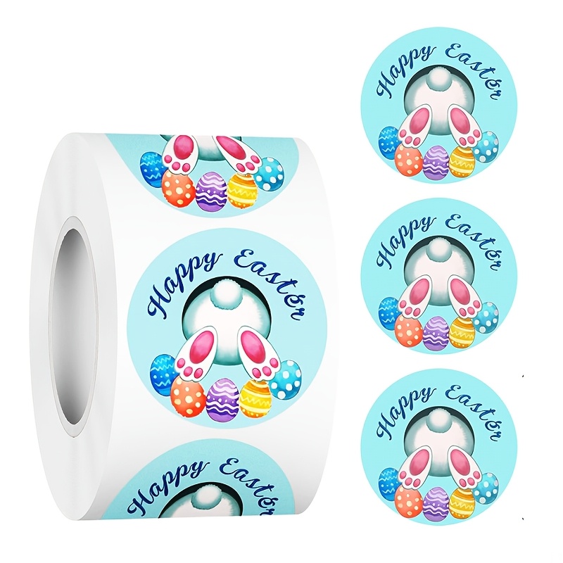 

500pcs Easter Bunny And Eggs Stickers Roll, 1inch/2.5cm, Paper Adhesive Labels For Gifts, Baking, Bouquets, Crafts, Scrapbooking - Party Decorations