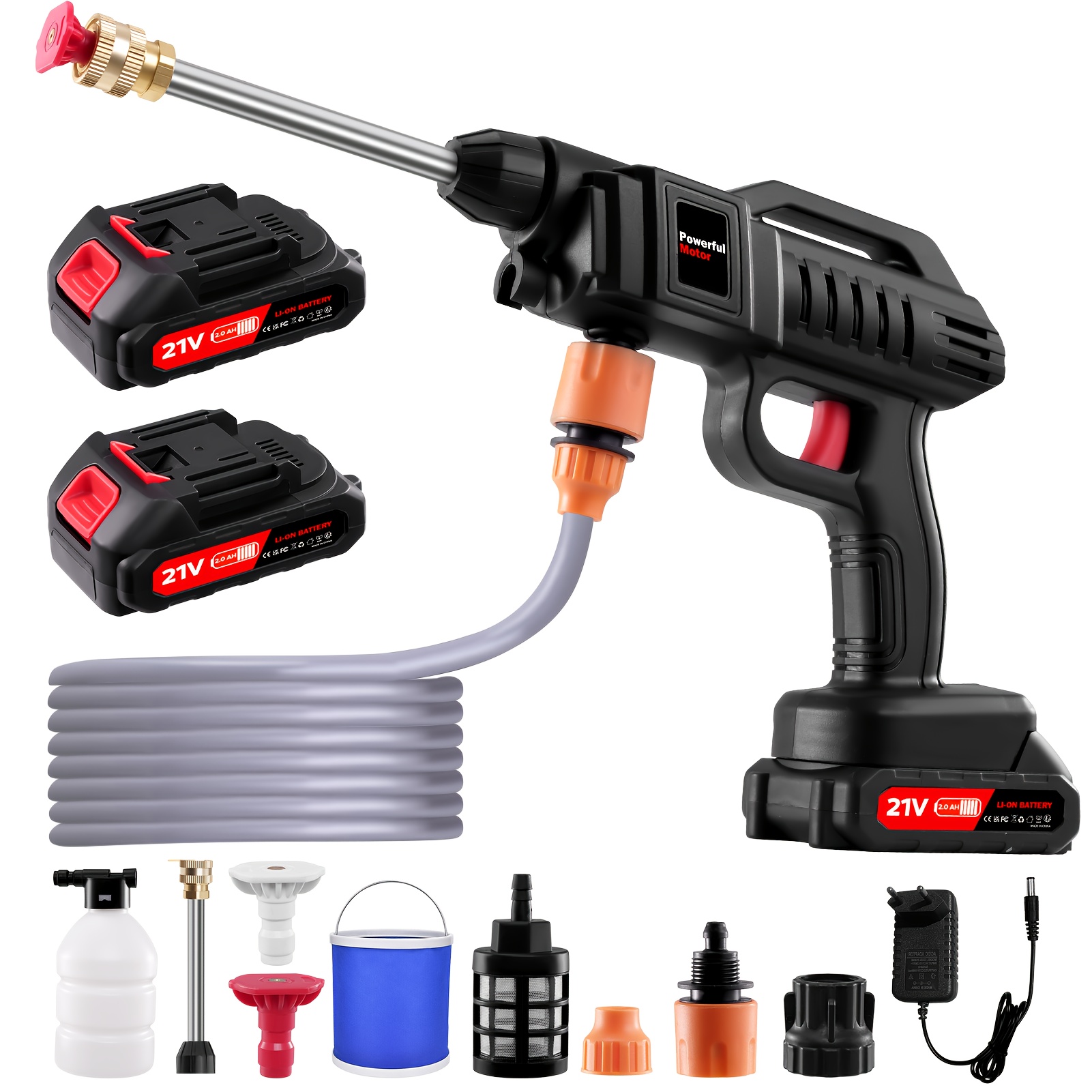 60bar cordless high pressure washer portable high pressure washer with 3 function nozzles adjustable nozzle and hose jet washer for car fence floor cleaning irrigation car cleaner with 2 batteries 5m hose and blue bucket