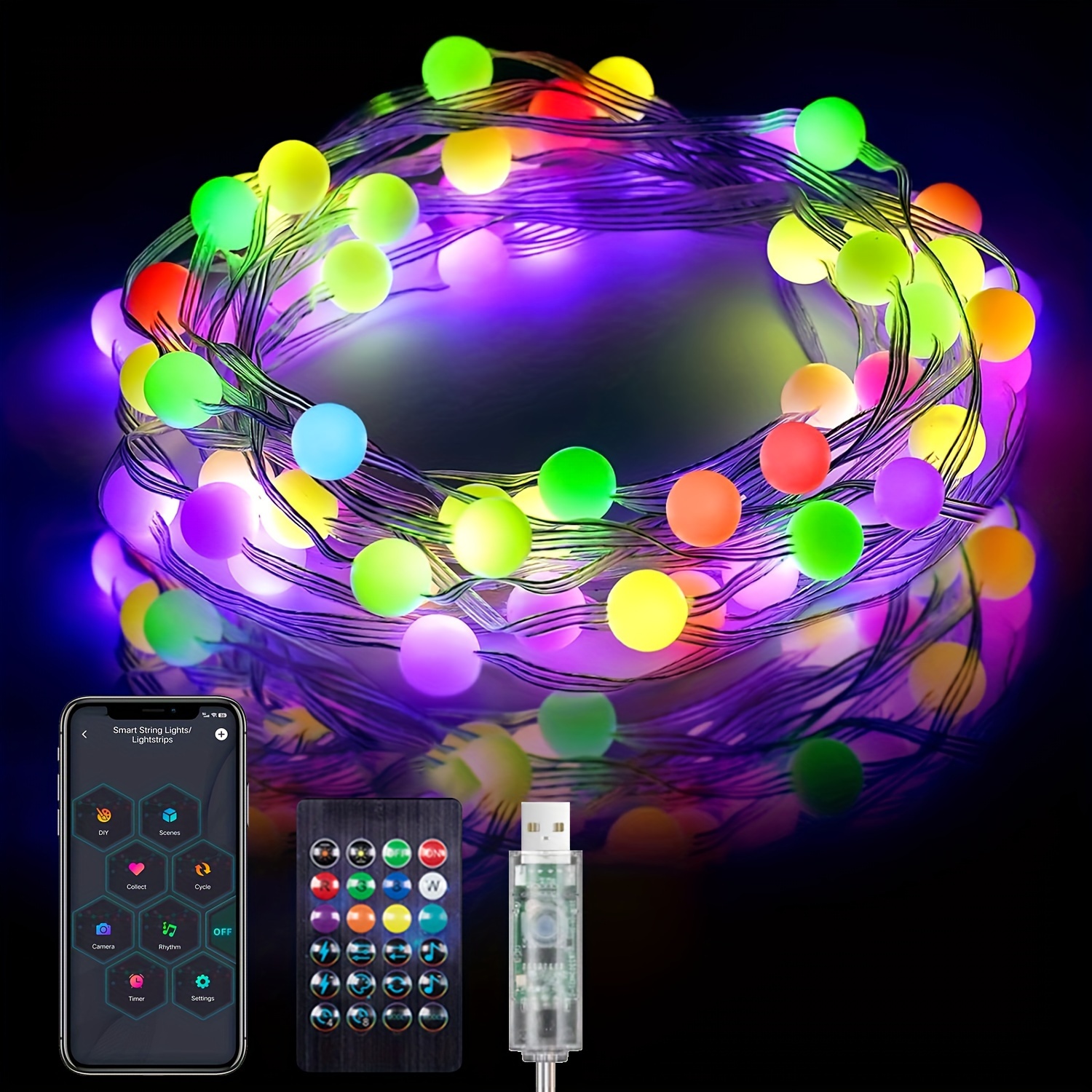 

Round Rgb33ft Led String , Usb Supports Multiple Of Wireless App And , -controlled Flashing Wireless Diy, Can The Rhythm, Frosting And Decoration, Decoration Christmas