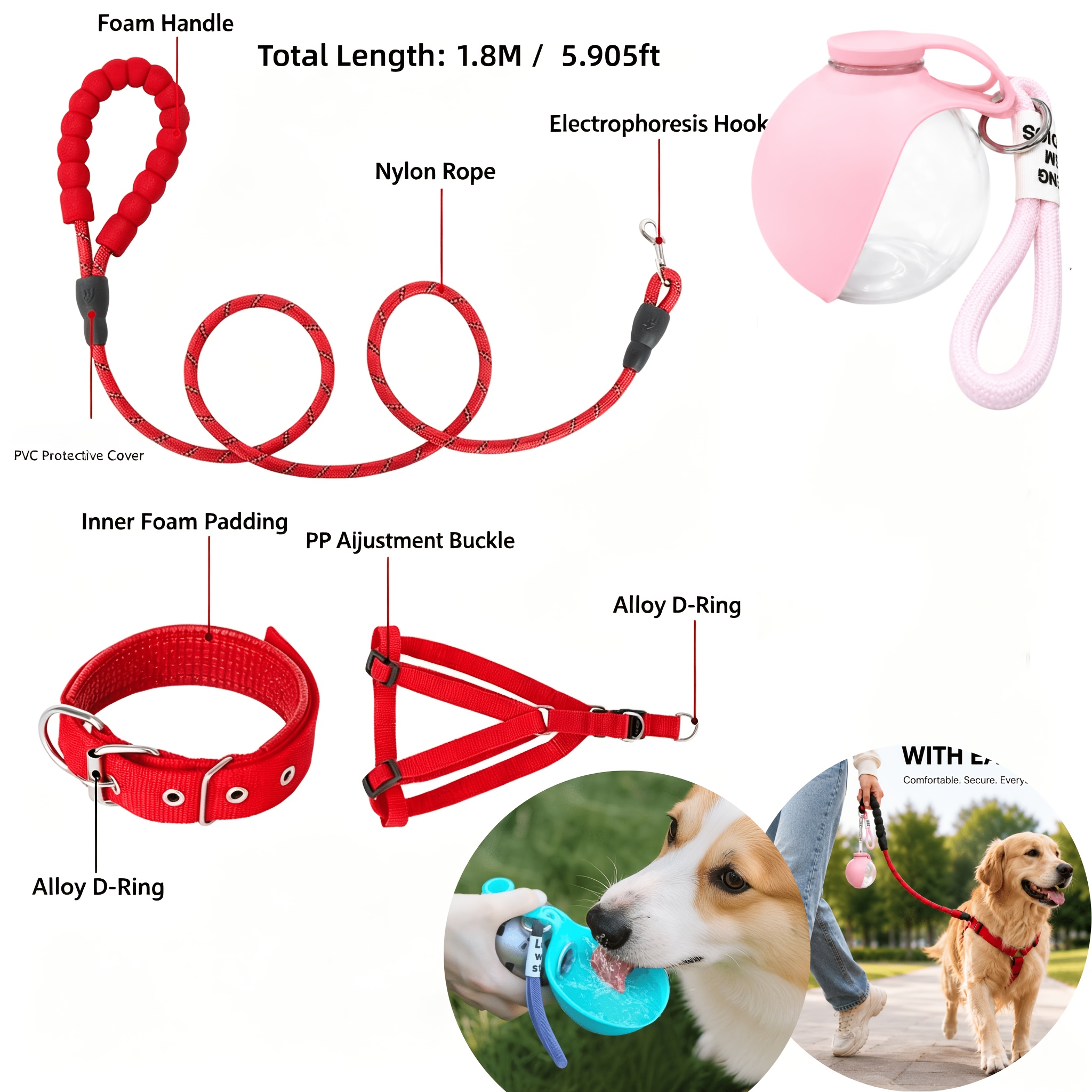 High-Quality 4pcs Dog Walking Gear Set, Adjustable Harness and Leash