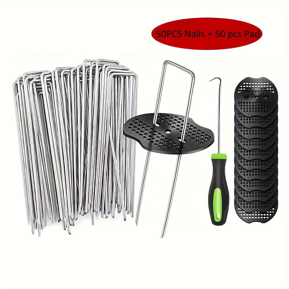 

100pcs(u-shaped Ground Nail + Pad)+1pc Nail Hook U-shaped Ground Nail Lawn Nail Anti-grass Cloth Ground Nail Fixing Tool