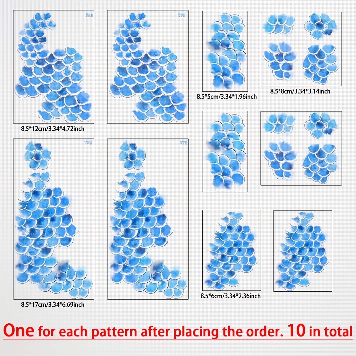 Image of A Set Of 10 Blue Fish Scale Skin Cute And Gorgeous Cosplay Tattoo Stickers Waterproof Lasting Realistic Attached To Thighs 1-5 Days Personalized Tattoo Stickers Trendy Tattoo Stickers
