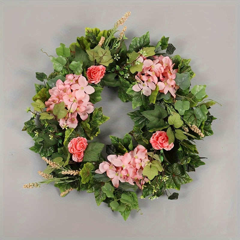 1pc, Spring Artificial Imitation Hydrangea Home Decoration Wreath,  17.7-inch Spring And Summer Wreath Green Leaf * Flower Front Door Outdoor  Rattan