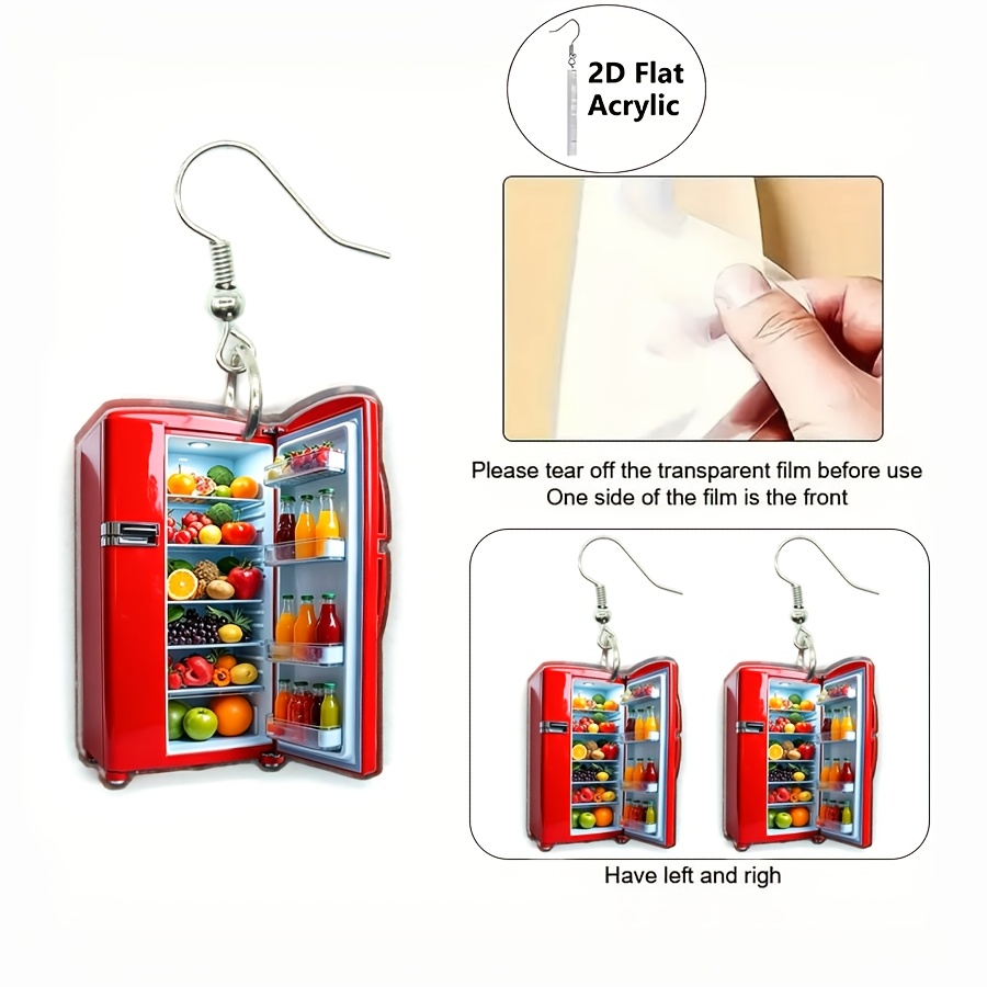 Mini Red Fridge Acrylic Dangle Earrings, Cute Design
