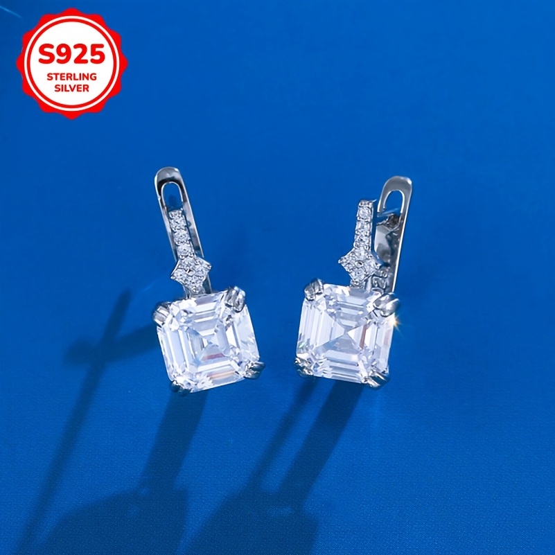 925 Silver CZ Sugar Cube Stud Earrings, 0.16oz