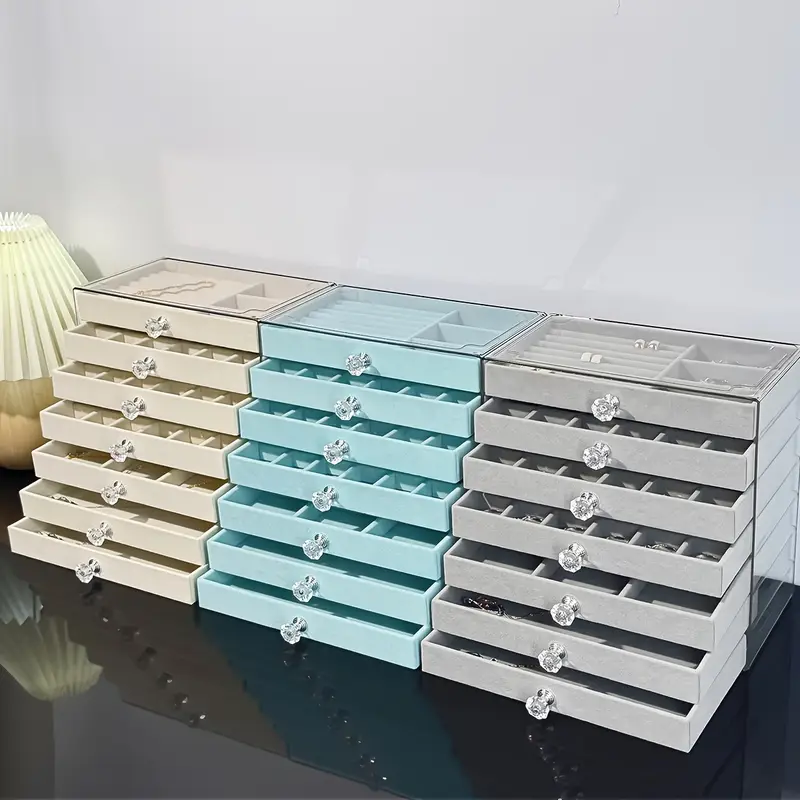 1pc elegant 7 layer large capacity jewelry organizer box with soft flannel lining light blue plastic storage case for bracelets necklaces earrings rings multi compartment design with secure clasp closure classic octagonal shape for vanity or desk jewelry boxes desktop organizer elegant organizer fabriclined drawers jewelry boxes Product details 8