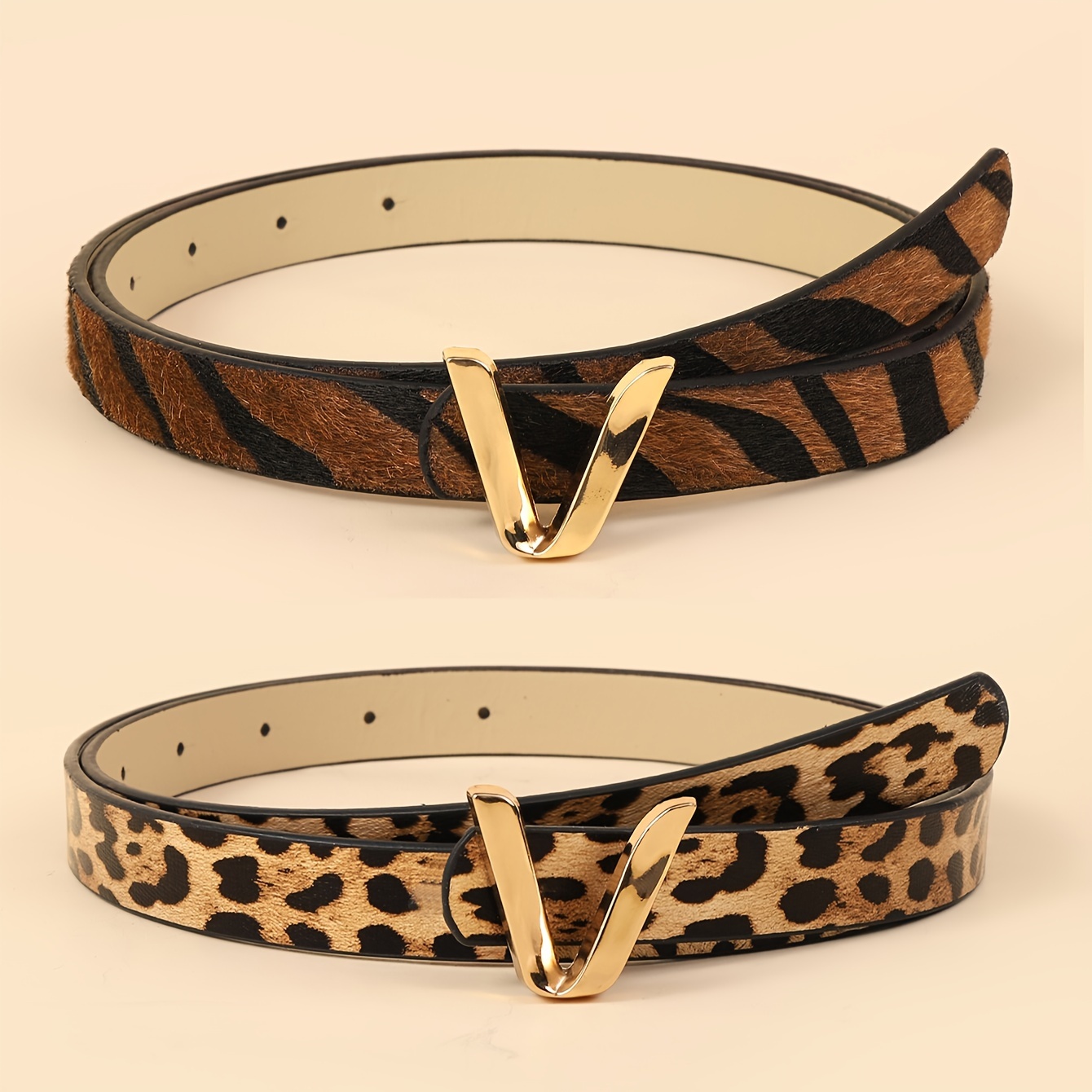 

1pc Women' Pu Leather Belt With - Leopard & Zebra Print, Animal Patterns, Retro Bohemian Style For Dresses, Jeans, And Casual Wear, Belt For Dress