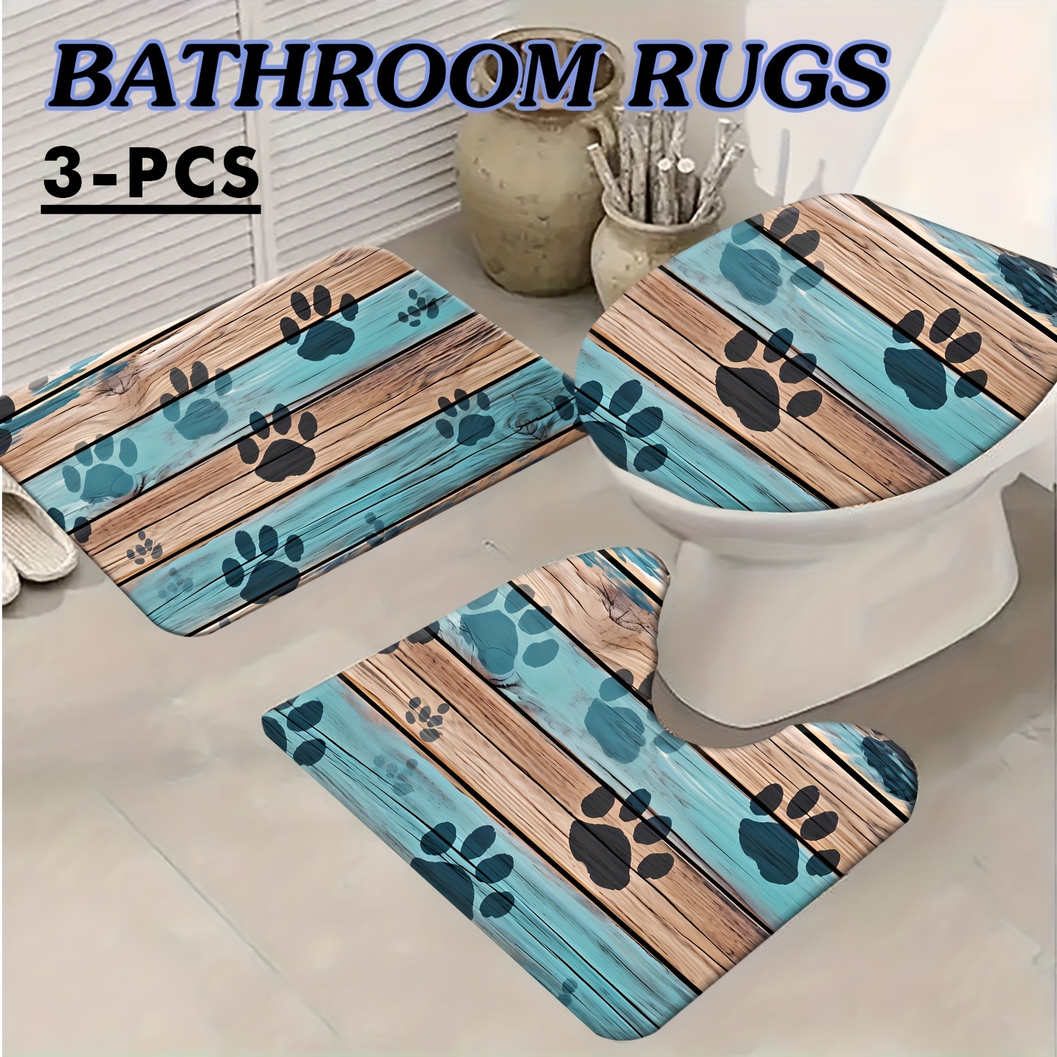 

3pcs Claw Bathroom Mat Set, Absorbent & Quick-drying Bathroom Floor Carpet, Non-slip & Non-shedding U-shaped Contour Rug & Toilet Lid Mat, For Bathroom Bathtub Toilet, Ideal Bathroom Accessories