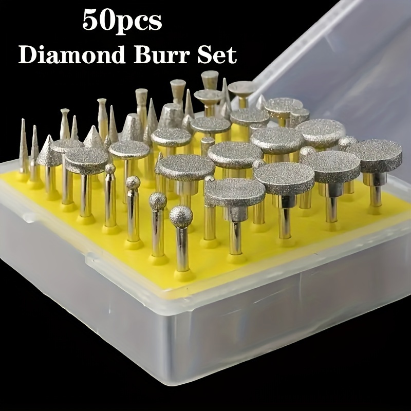 

50pcs Diamond Grinding Head Drill Bit Set, 1/8-inch (3mm) Diamond Drill Bit, Gemstone Polishing Diamond Drill Bit, Suitable For Carving, Grinding, Polishing, Carving, Polishing Of Stone Ceramic Glass