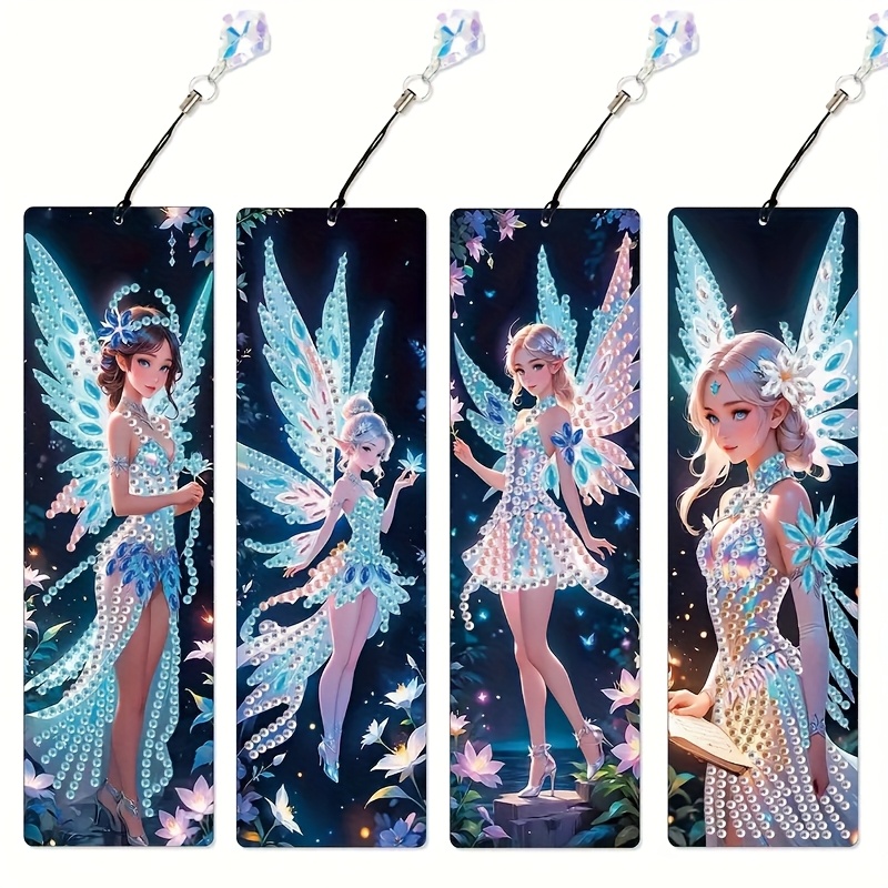 TEMU Juego de 4 Marcadores para Pintura de Diamante con y Colgantes en Cristal de Estrás, Regalo a para Amantes del Libro, Suministros para u Oficina