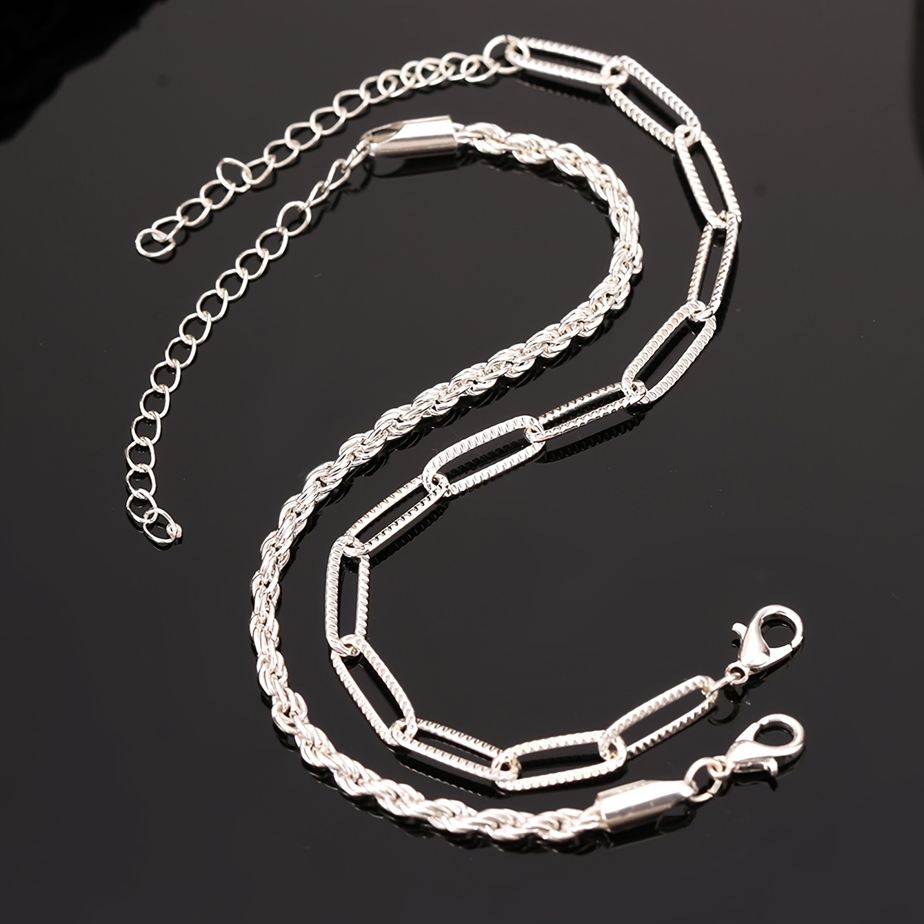 Women's Versatile Embossed Cross-link Cable Chain Stackable Bracelet