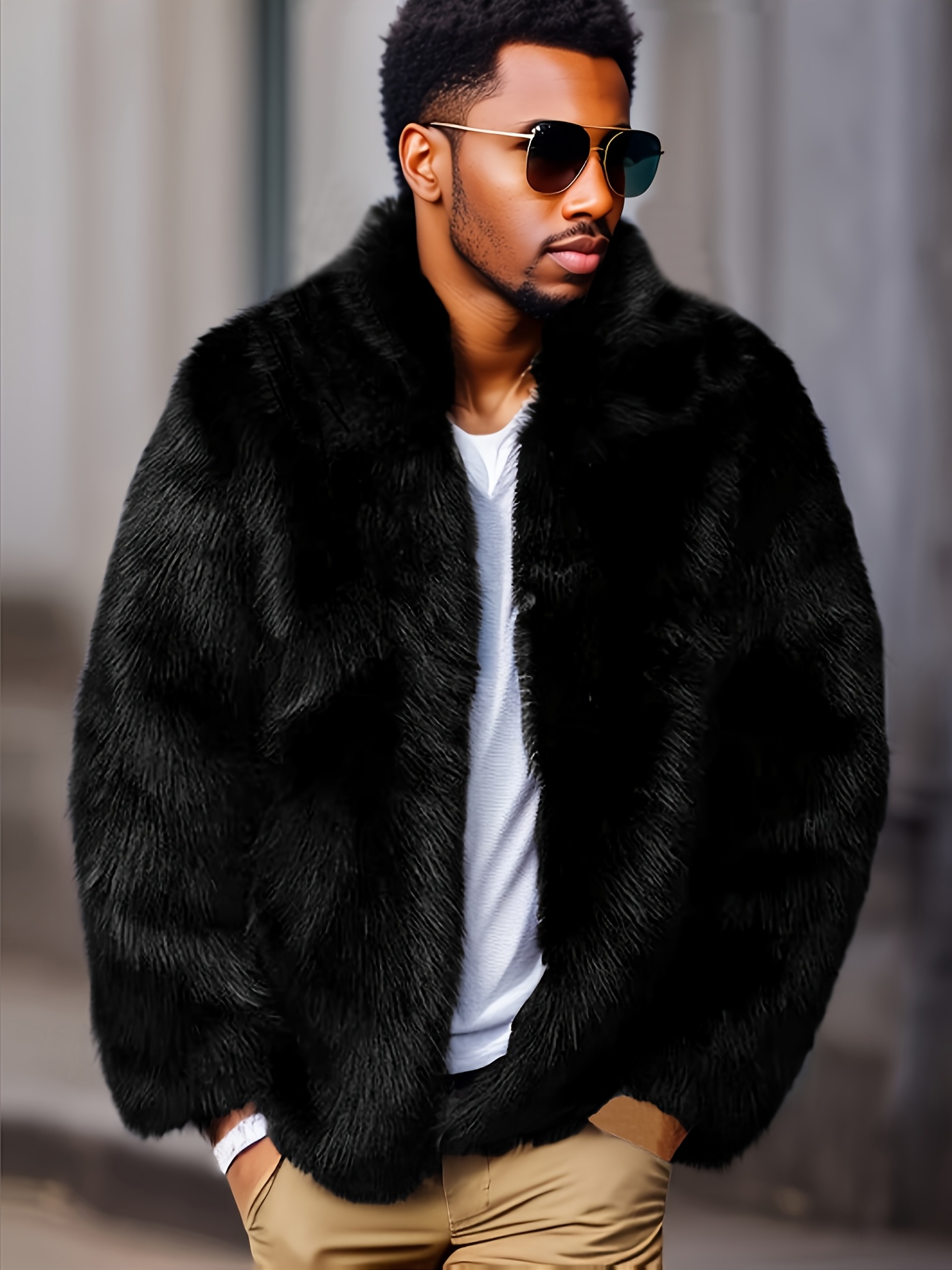 mens faux fur jacket street style short outerwear trendy men - Temu