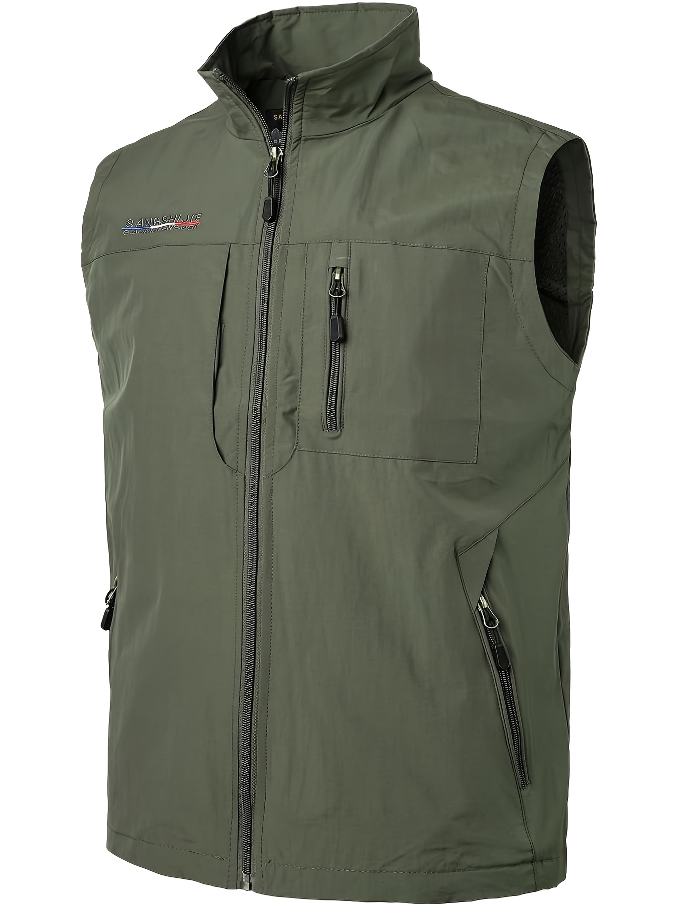 mens spring   casual multi pocket fishing vest outdoor workwear thin jacket