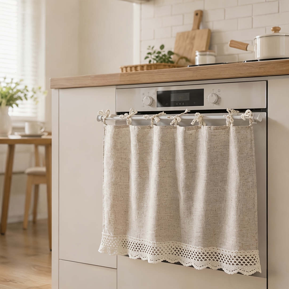 TEMU copri classica a con bordo in pizzo sull', design con laccio a papillon, copertura antipolvere per elettrodomestici da cucina, adatta per forni,