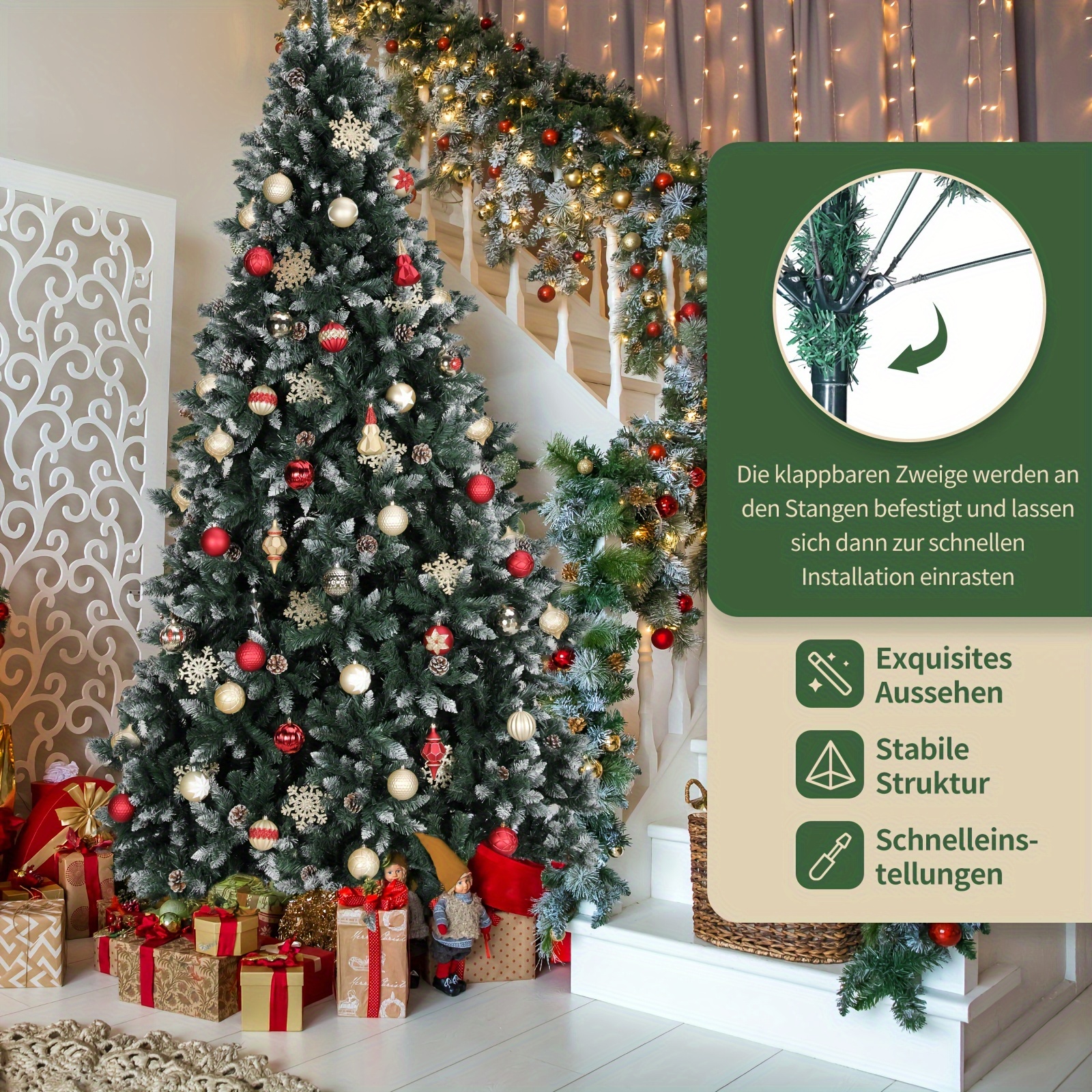 Christmas Tree, Pine Cone Snowflake Christmas Tree, 150-270cm, Artificial Christmas Tree, Easy to Assemble, Christmas Decoration, Christmas Gift (without Lights), Seasonal Display, Festive Decor, Elegant Holiday, Festive Style, Durable Plastic