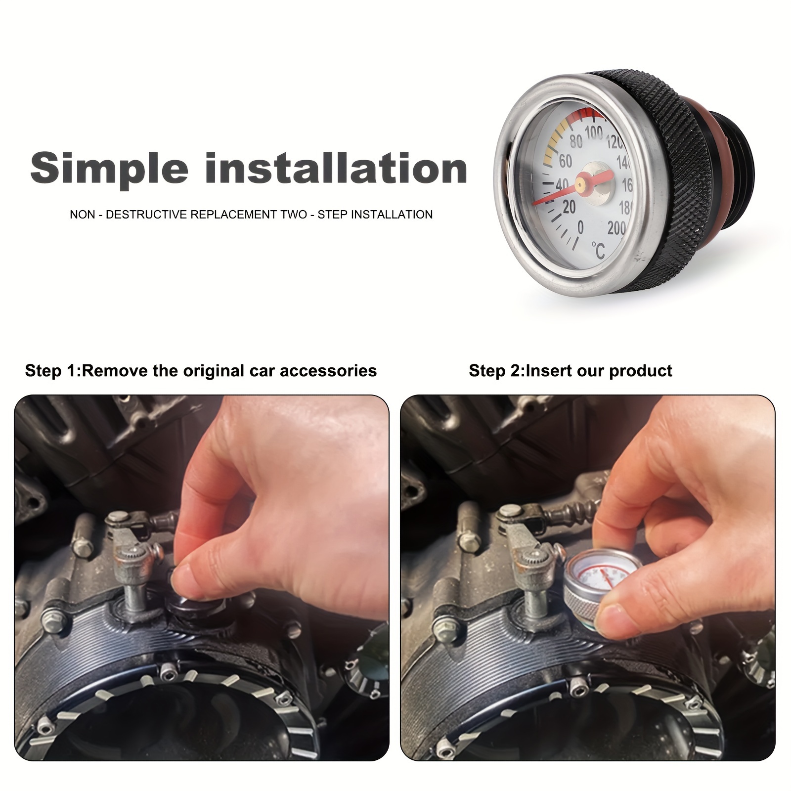 Motorcycle Engine Oil Temperature Gauge - M20 X 1.5 Thread 0-200℃ Metal Temp Gauge For Motorbikes