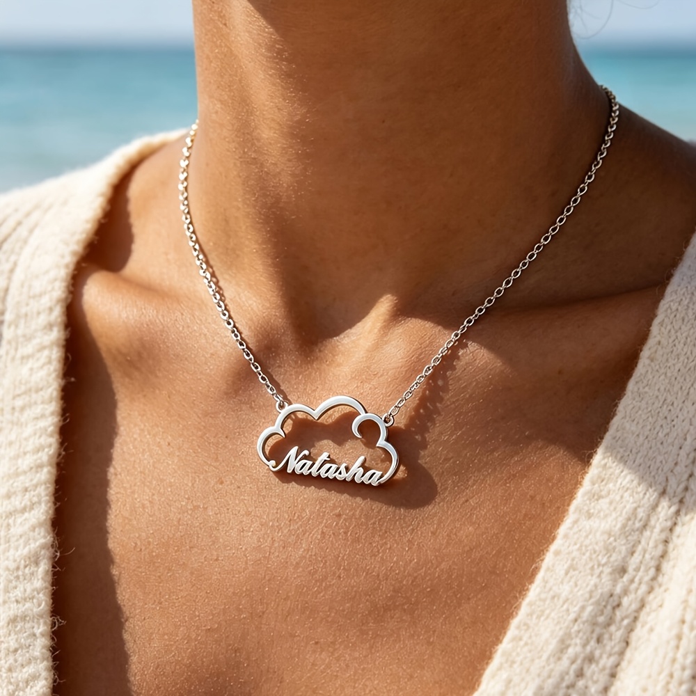 Personalized Golden Name Necklace, Custom Cloud Design Jewelry Gift
