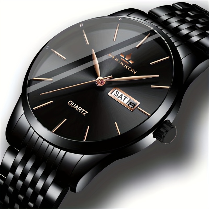 Image of Fourron Men's Luxury Stainless Steel Quartz Watch With Date & Calendar - Luminous, Fashionable Casual , Travel & Casual Attire - Perfect Birthday Or Holiday Gift Valentine's Day