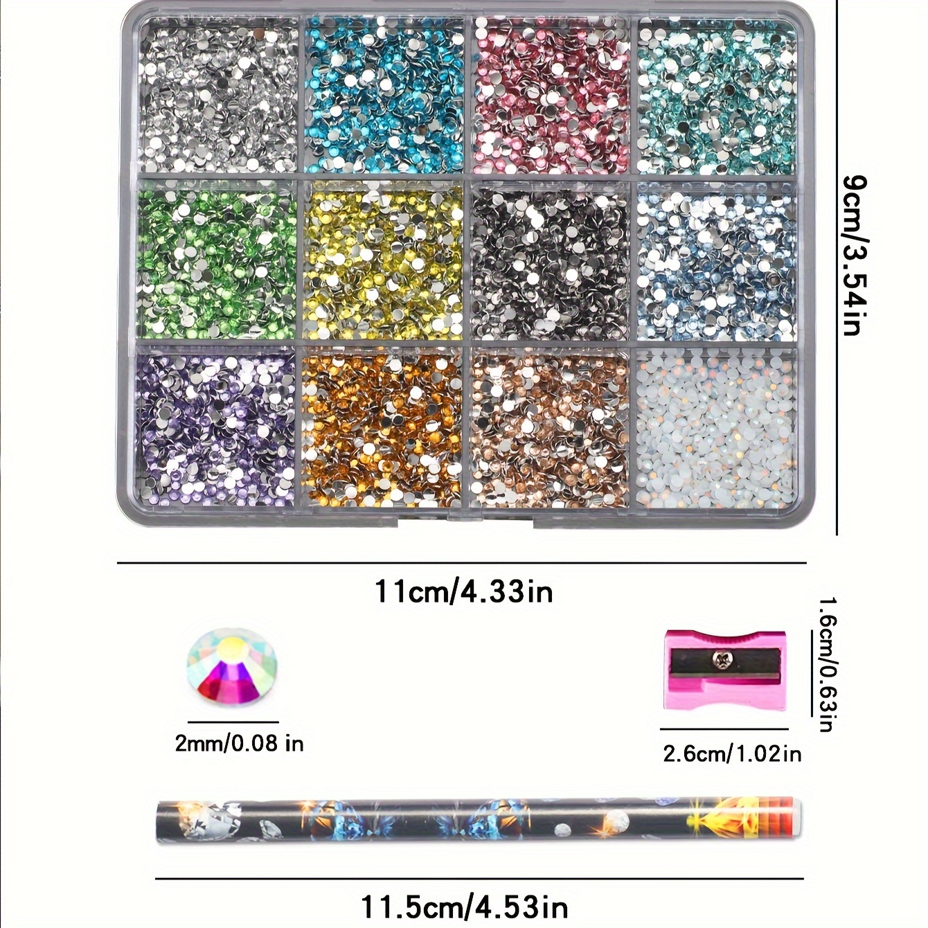 12 Grid 3d Multi -color Flat Resin Nail Diamond Kit -12 Ab Crystal Gem Grids, Suitable For And Mini 2mm 3mm Specifications With Drilling Tools