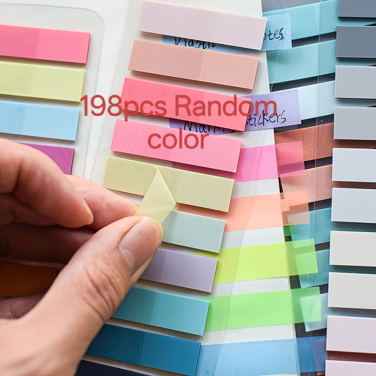 TEMU 198pcs Random 10 Colors Of European Retro Fluorescent Pet Transparent Self-adhesive Notes, Morandi Color Coding Labels With Index Tags For