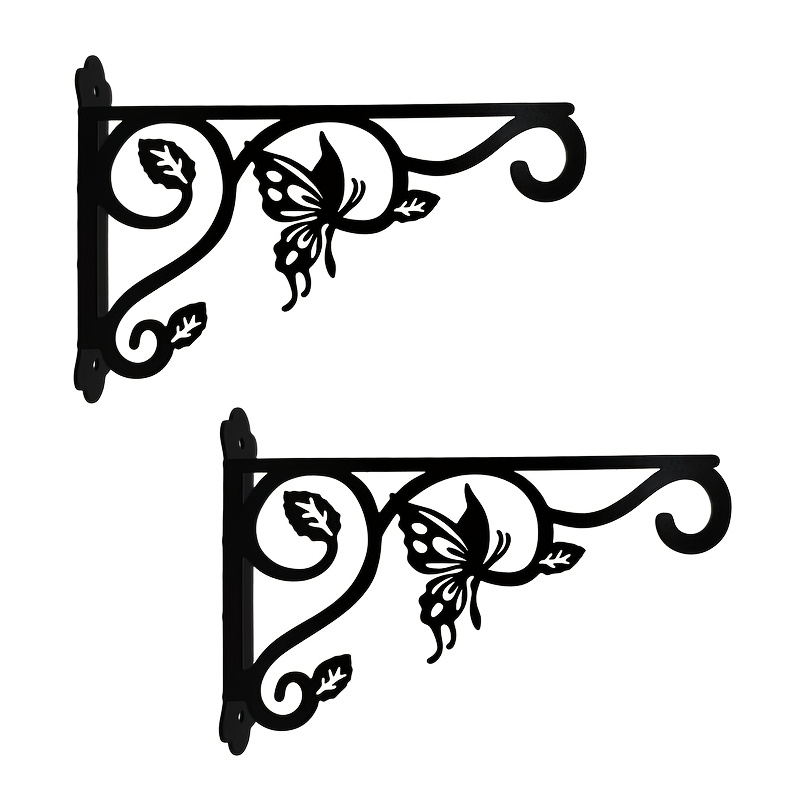 TEMU 1/2 pièces Crochet Papillon en Fer Forgé Noir, Motif Papillon Sculpté Vintage, Fer Forgé Épaissi, Grande de Charge, Antirouille et au Soleil,