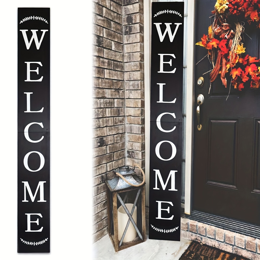 72in Outdoor Welcome Sign For Front Door, 6ft Black Welcome Sign W/ Leaves Design, Rustic Welcome Sign For Front Porch Decor, Farmhouse Home Decorations