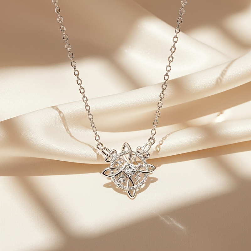 Women's S925 Silver Wreath Knot Pendant Necklace