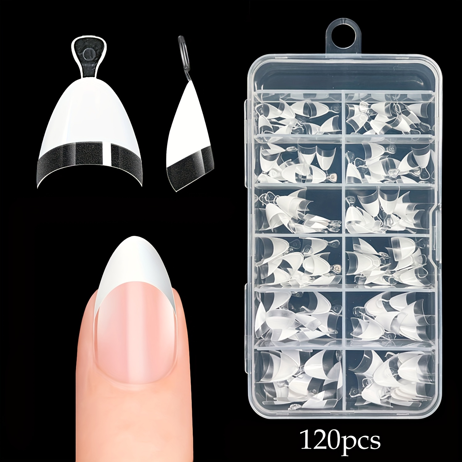 TEMU 120pcs Of Short Almond-shaped Nail Tips, Half-covered, Suitable For Acrylic Nails. Extra Short Clear Fake Nails Come In 12 Sizes, Perfect For Nail Salons