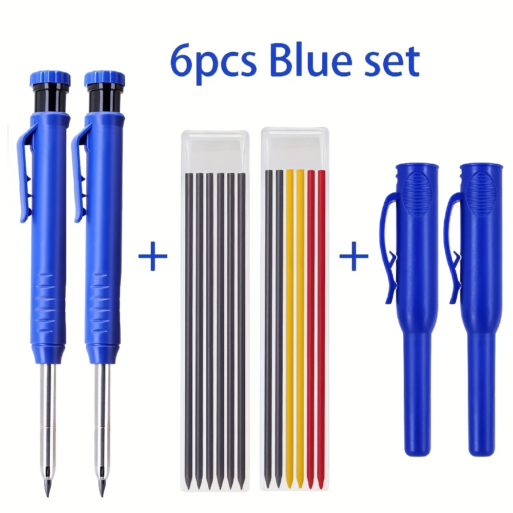 TEMU Set Of 6 Solid For Carpenter Pencils (featuring Pen Cores), Includes A Built-in Sharpener, Sheath, And Hole Marking Tool Pens, Ideal For