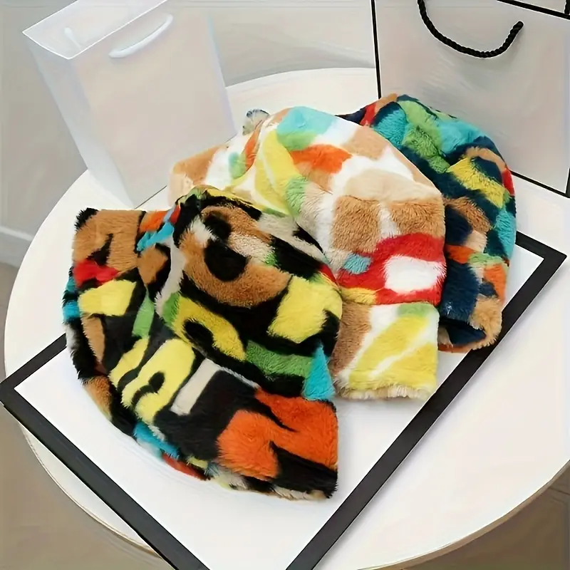 1pc womens plush bucket hat with ear flaps stylish letter print adjustable strap warm winter hat for outdoor activities gift christmas hat Product details 1