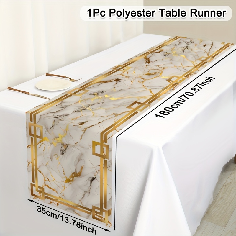 TEMU Elegant Marble Table Runner 13.78 X 70.87 Inch - Texture White, Black, Blue, Polyester Table Runner, Perfect For Dining & Kitchen Table Decor,